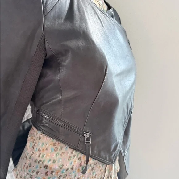 McGinn Magpie Convertible Leather Moto Jacket Zip-Off Hem Crop M - Picture 7 of 14